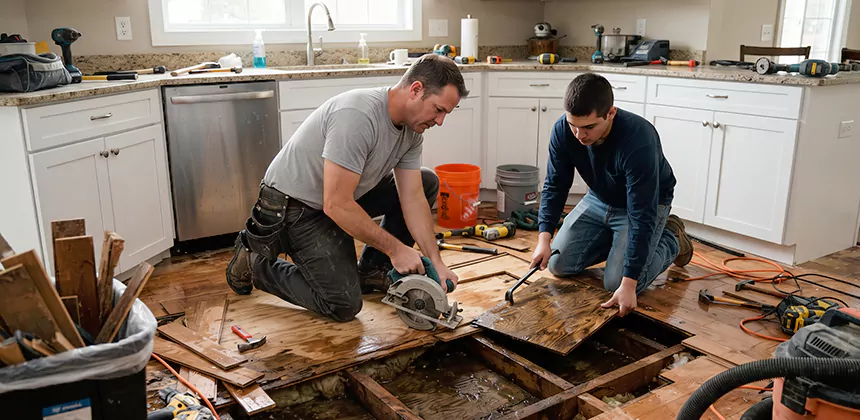 Kitchen Floor Water Damage Repair in Coachella